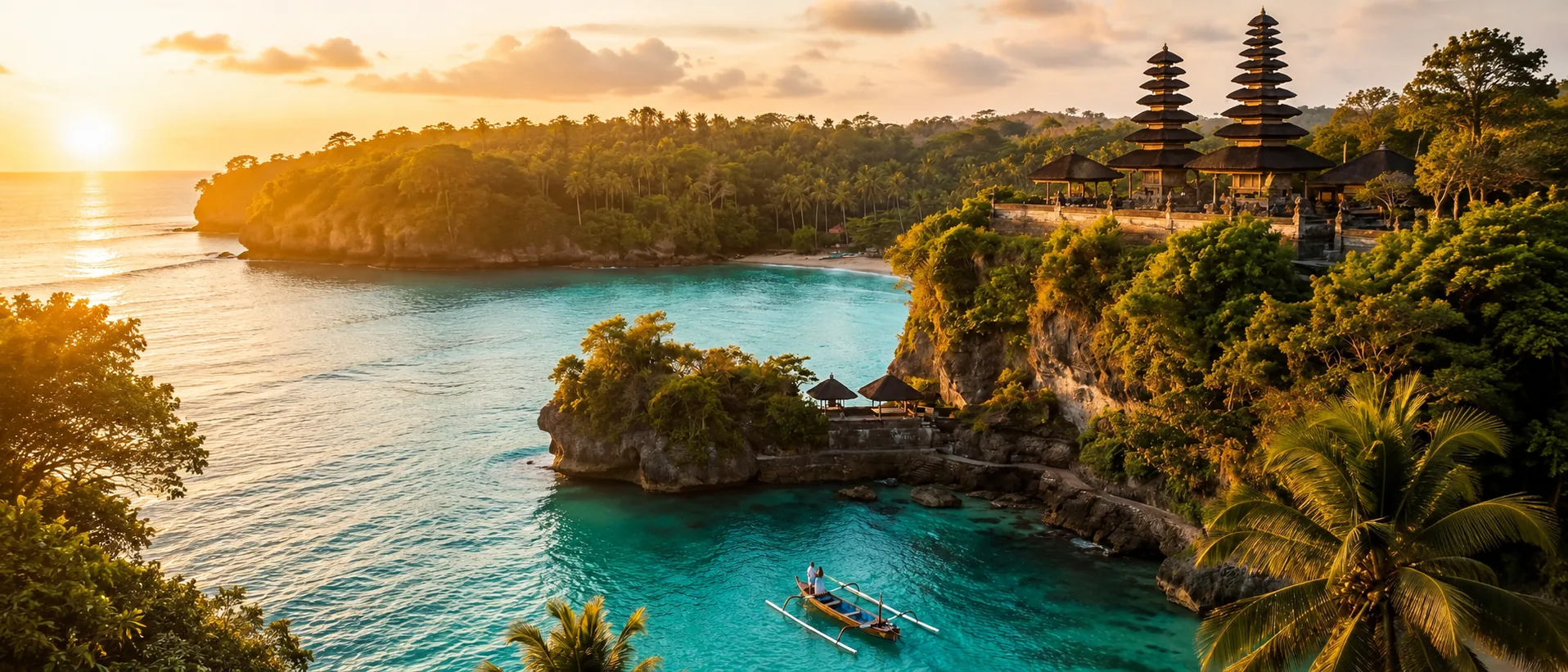 Bali coastline and temple at sunset